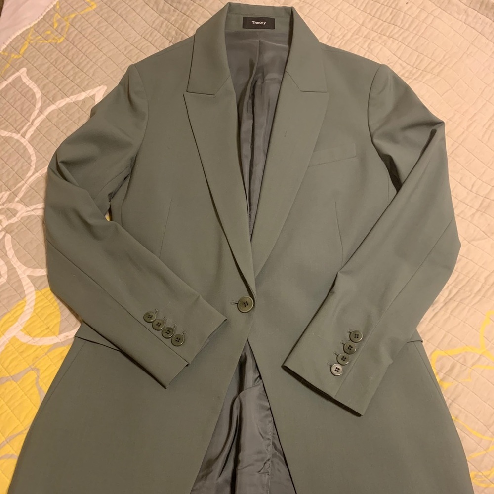 Theory Etiennette Green Marino Wool Blazer